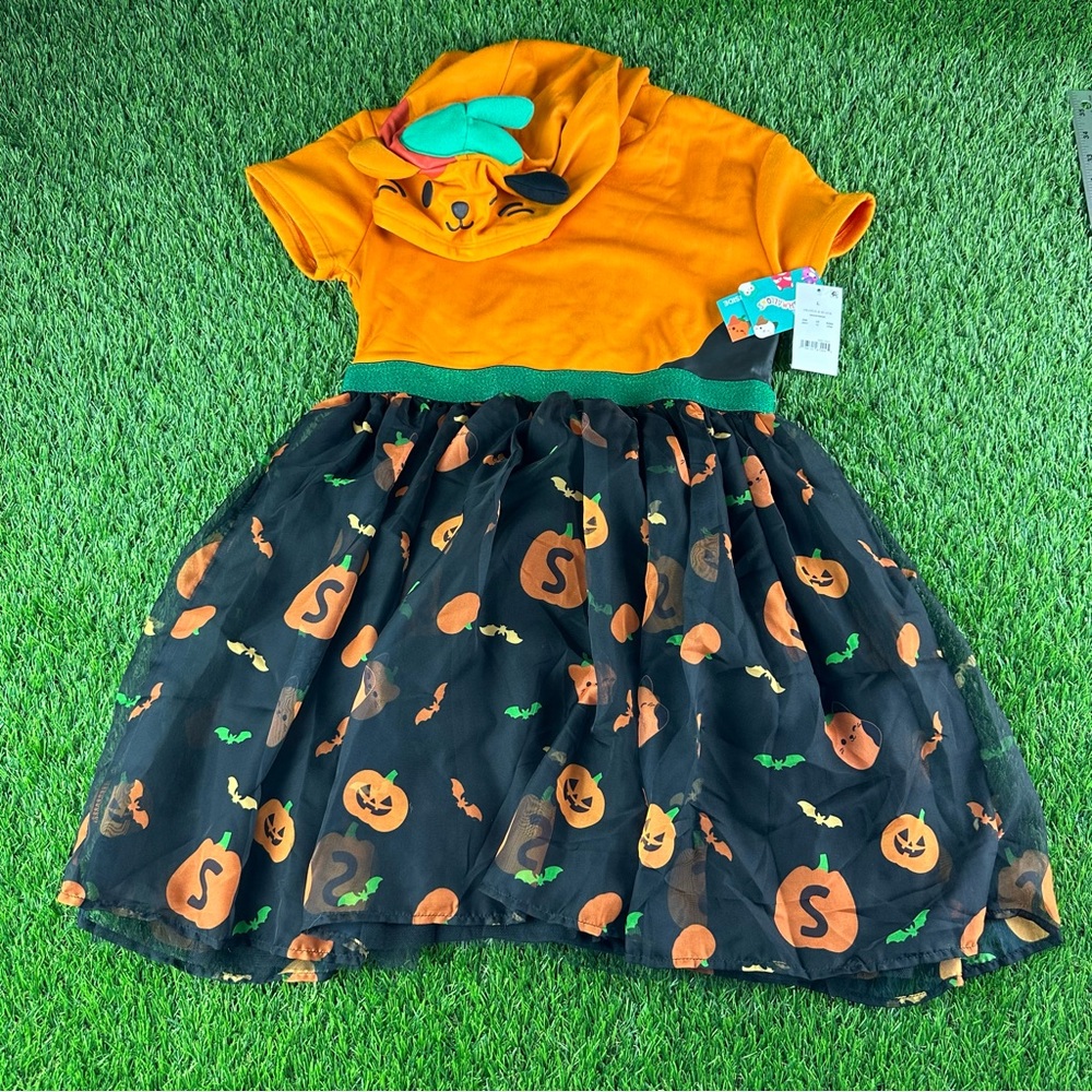 Girls' Squishmallows Halloween Cosplay Short Sleeve Dress - Black/Orange Large